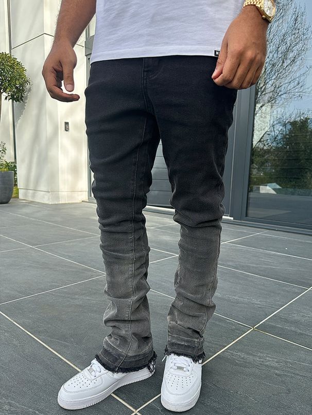 Men's Slim Fit Gradient Washed Tie Dye Gray Jeans American High Street Long Pants_mkmklike.com