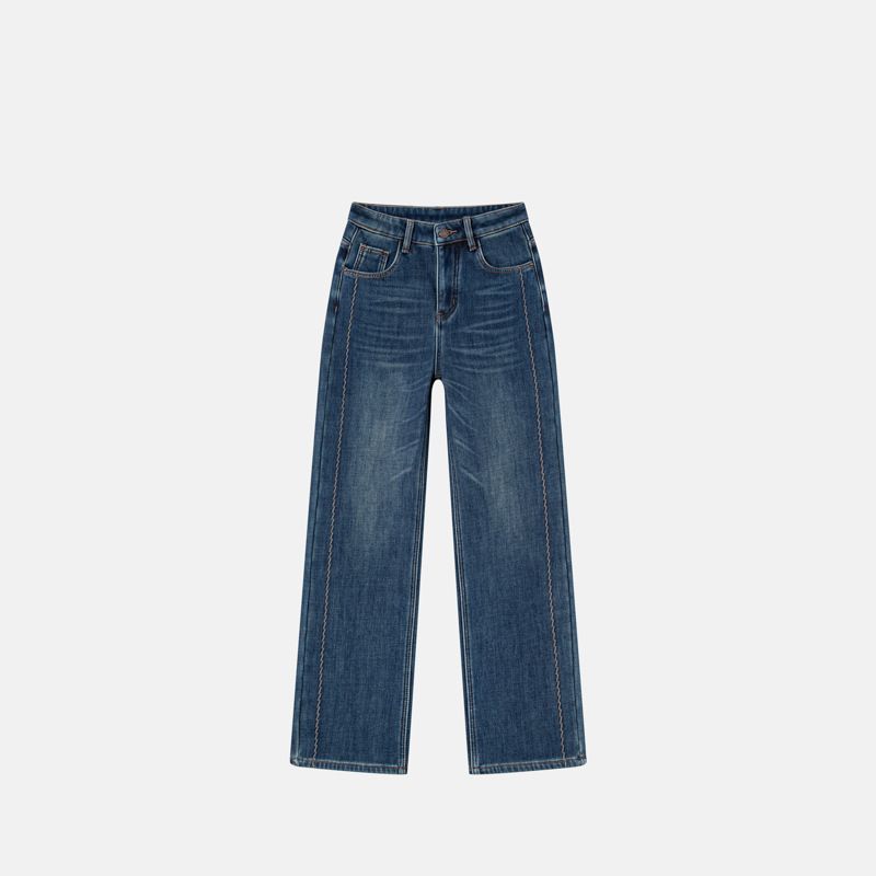 Clair Clair 2025 Winter Stretch Jacquard Baby Fleece Jeans Special Embroidery Craft Straight Fit Warm Comfortable Women's Pants_mkmklike.com