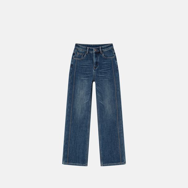 Clair Clair 2025 Winter Stretch Jacquard Baby Fleece Jeans Special Embroidery Craft Straight Fit Warm Comfortable Women's Pants_mkmklike.com