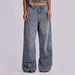 Women's High Waist Straight Leg Jeans Rivet Design Hot Fix Rhinestone European American Style Loose Trousers Trendy Retro_mkmklike.com