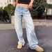 Women's Clothing Vintage Washed High-Waisted Wide-Leg Relaxed Fit Flowy Denim Jeans For Women - Classic Straight Cut, Comfortable Cotton Blend, Casual_mkmklike.com