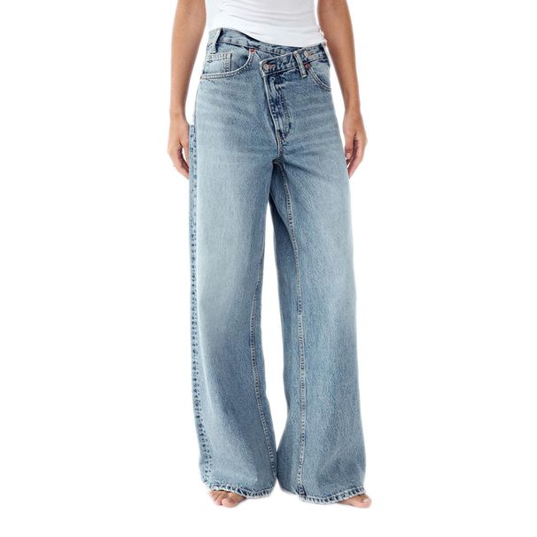 High-Waist Straight Leg Jeans For Women - Comfortable Cotton Denim Pants With Asymmetric Design, Streetwear Style (Dark Blue, Light Blue, Dark Gray)_mkmklike.com