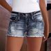 Women's Clothing Ripped Denim Shorts Elastic Slim Fit Versatile Jeans Embroidered Denim Shorts_mkmklike.com