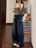 2025 Autumn New Fashion Versatile Design Sense Women's Jeans Dark Blue Loose Wide Leg Slimming Scimitar Long Pants_mkmklike.com