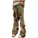 Men's Trendy Beggar Style Fake Hole Camouflage Patch Flared Straight Jeans Washed Niche Design Casual Pants_mkmklike.com