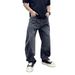 Men's Distressed Patchwork Jeans | 90s Vintage Washed Denim | Asymmetrical Raw Hem | Relaxed Straight Fit | Y2K Streetwear Revival_mkmklike.com