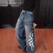 Men's High Street Retro Distressed Thorn Print Loose Wide Leg Jeans Hip Hop Floor Length Trousers_mkmklike.com