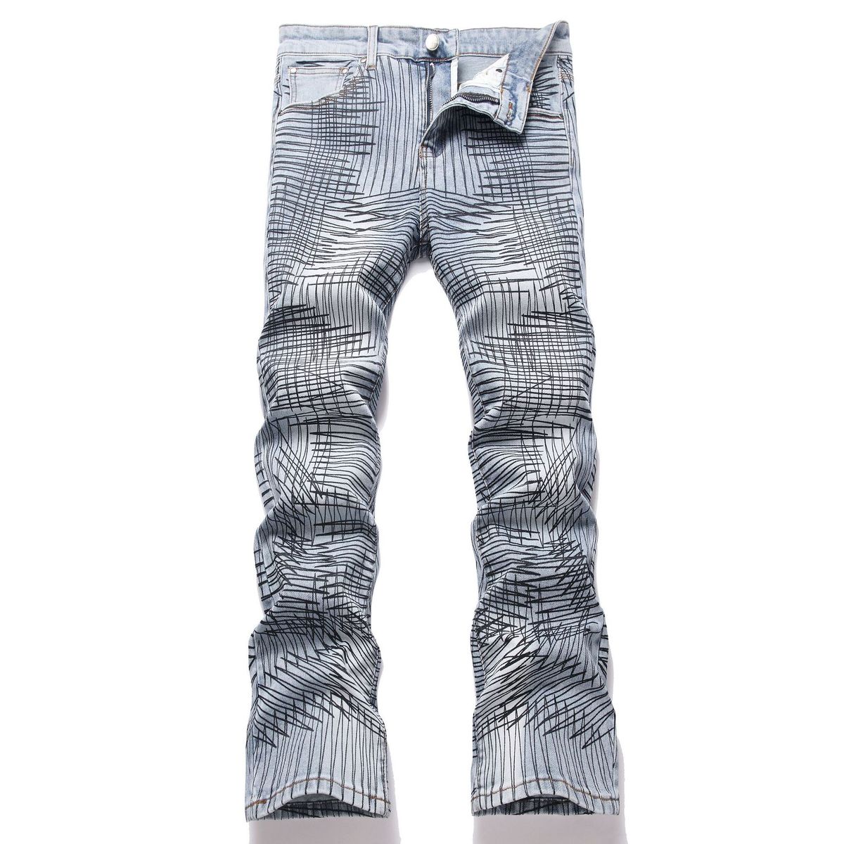Men's Stretch Flared Jeans With Distressed Embroidery – High-Street Slim Fit, Vintage Wash, Streetwear Statement (28-42, Raw-Edge Hem)_mkmklike.com