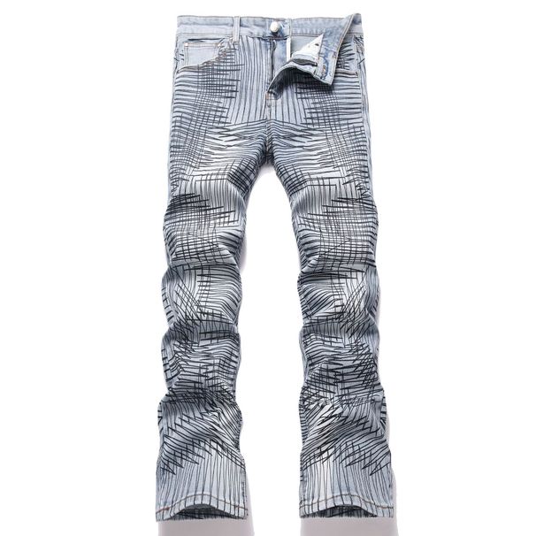 Men's Stretch Flared Jeans With Distressed Embroidery – High-Street Slim Fit, Vintage Wash, Streetwear Statement (28-42, Raw-Edge Hem)_mkmklike.com
