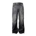 American Retro Dark Blue Lightning Cracked Jeans For Men And Women Loose Wide Leg Pants Washed Straight Flared Pants_mkmklike.com