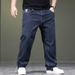 Large Size Men's Spring And Summer Solid Color Embroidered Jeans Men's Fattened Plus Size Versatile Simple Straight Business Pants Men_mkmklike.com