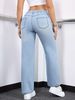 K Casual Drawstring Elastic Women's Denim New Straight Leg Jeans_mkmklike.com