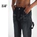 Spot EF JEANS | 2023 New American Vintage High Street Splicing Black Straight Medium High Waist Jeans Men_mkmklike.com