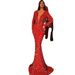 Women's Clothing Dress Fishtail Edge Red Sparkling Long Sleeve V-neck Dress Long Skirt_mkmklike.com