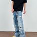 Men's Street Washed Ripped Flared Jeans With Tassel Decor - High Street Cleanfit Straight Drape Trousers_mkmklike.com