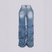 Women's Smoky Pleated Ripped Jeans Trousers Fashionable Denim Pants American Style_mkmklike.com