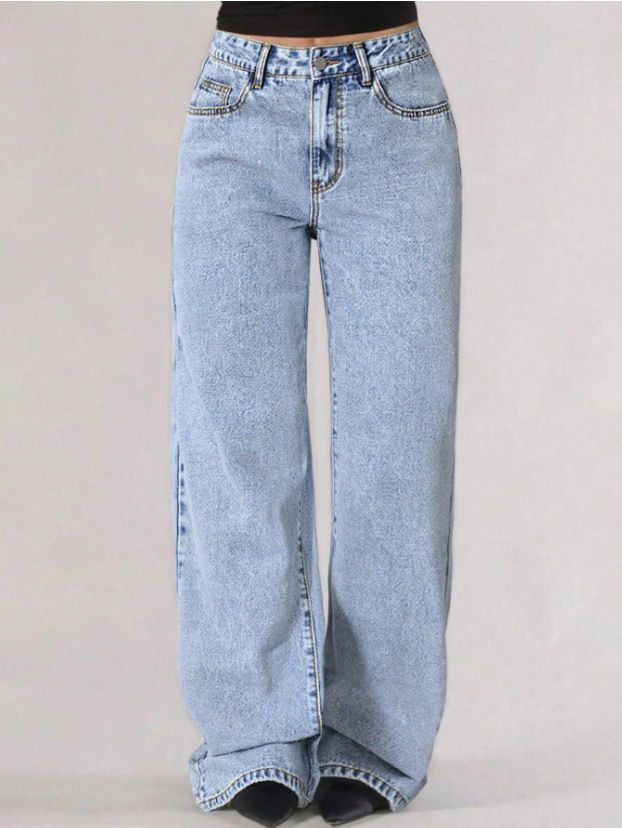 Women's High-Waisted Straight Leg Jeans – Trendy Baggy Fit, Stretch-Free Cotton Denim, Sweet & Edgy Streetwear Style_mkmklike.com