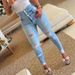 "High Waisted Ripped Skinny Jeans – Butt Lift Stretch Denim, Multi-Button Closure, Light Blue Slim Fit Jeans For Women (Sizes S-2XL)"_mkmklike.com