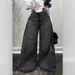 Y2K Retro Wide-Leg Jeans For Women – Distressed Blue Washed Flared Denim Pants With Fringe Hem_mkmklike.com