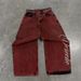 Y2K Baggy Washed Red Vintage Letter Print Rivet Belt Design High Waist Wide Leg Jeans Goth Sense Trousers Streetwear_mkmklike.com