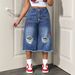 Trendy Casual Ripped Frayed Hem Versatile Women's Jeans 7/8" Pants Relaxed Everyday Wear Versatile Comfortable Feshion Trend_mkmklike.com