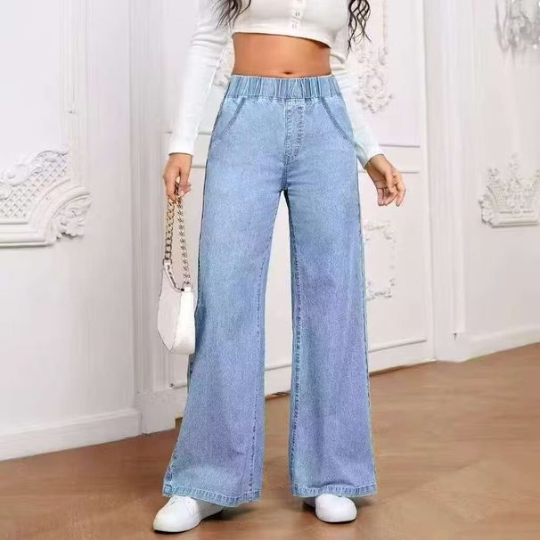 Women's Light Blue Distressed High-Waisted Jeans – Summer Loose Fit Cotton Straight-Leg Pants (S-3XL)_mkmklike.com