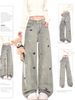 Men's Clothing Playful Puppy Embroidered High Waist Straight Leg Jeans For Women - Loose Fit Wide Leg Pants With Stretchy Comfort (Blue/Black)_mkmklike.com