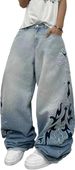 DFGIGT Men's Hip-hop Embroidered Baggy Jeans Loose Fit Denim Black Trousers_mkmklike.com