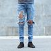 Pulse European And American Trendy Jeans New Elastic Slim Fit With Slit Cuffs Chain Ripped Men's Denim Pencil Pants_mkmklike.com