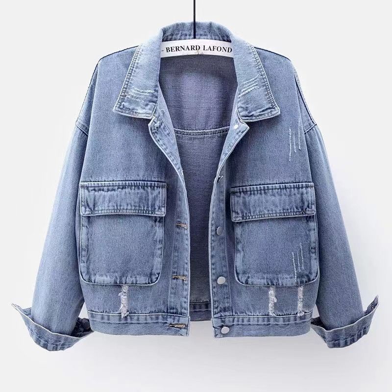 Oversized Korean Style Denim Jacket For Women – Loose BF Fit Short Top With Classic Indigo Wash (S-4XL)_mkmklike.com