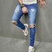 2023 New European And American Style Men's Distressed Skinny Jeans With Slight Stretch Selfie Photo_mkmklike.com