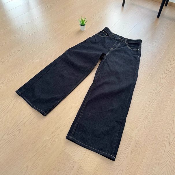 Men's Retro Wide Leg Denim Jeans Loose Fit Straight Leg Casual Floor Length Trousers Trendy Brand Midweight Softener_mkmklike.com