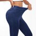 European American Cross-border Stretchy Knitted Denim Women's High-waisted Pocket Cropped Pants, Slim Fit, Versatile,_mkmklike.com