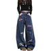 "Embroidered Patchwork Jeans – Oversized Streetwear Style | Unisex Baggy Fit With Multi-Pocket Design"_mkmklike.com