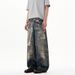Men's Vintage Denim Pants With 3D Candy Chain Print - Streetwear High Waist Straight Leg Jeans For Casual Fashion_mkmklike.com