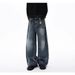 Men's Clothing Men's American Retro Washed Distressed Jeans Loose Casual Street Style Floor Length Trendy Trousers Menswear_mkmklike.com