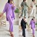 Women's Clothing 2 piece Set Large Size Cotton and Linen Shirt Set High Waist Loose Trousers_mkmklike.com