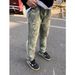 Men's Slim Fit Straight Leg Casual Pants Retro Five-Pointed Star Print Distressed Ripped Denim Long Trousers Autumn Wear_mkmklike.com