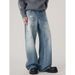 Men's Clothing Men's Splatter Paint Denim Jeans – Loose Fit High Street Wide Leg Pants, Vintage Washed & Artistic Spray Design, Comfort Stretch, Blue_mkmklike.com