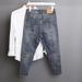 Men's Slim Fit Stretch Denim Jeans - 9/10 Length Straight Leg Casual Pants For Spring Summer - Vintage Wash Blue Jeans With Comfortable_mkmklike.com