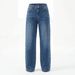 High Waisted Straight Leg Jeans for Women Loose Fitting Wide Leg Pants Slimming Trousers with Side Pearl Accents Cross Border Exclusive_mkmklike.com
