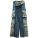 Women's clothing autumn new high waist personality pocket workwear denim straight pants women's loose slim wide leg pants cross-border trend_mkmklike.com