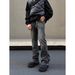 American High Street Vibe Feng Shui Wash Black Gray Slim Fit Jeans For Men And Women Trendy Brand Micro Flared Cleanfit_mkmklike.com