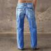 Women's Washed Multi Pocket Jeans Low Rise Loose Straight Leg European And American Style Cross Border Wholesale Trade_mkmklike.com
