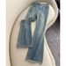 Retro Blue Frayed Flare Jeans High Waist Slimming Petite Elastic Pants for Women Flash Sale_mkmklike.com
