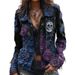 Women's Boho Embroidered Floral Denim Jacket, Vintage Green Purple 3D Rose Beaded Long Sleeve Cropped Coat, Casual Streetwear Outerwear For Daily Week_mkmklike.com