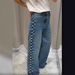 Edgy Rivet-Embellished Denim Jeans For Women – Distressed Washed Blue Skinny Fit With Heavy-Duty Beaded Side Decor, Instagram Aesthetic_mkmklike.com