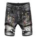 Men's Distressed Paint Splatter Patchwork Stretch Denim Jeans - Black Casual Streetwear D2 Style With Embroidery (Sizes 28-38)_mkmklike.com