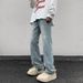 Men's Trendy Cleanfit Ripped And Splatter Painted Jeans Loose Fitting Slightly Flared Floor Length Trousers American High Street Style_mkmklike.com