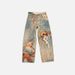 Men's Mid Low Waist Baggy Jeans, European American Street Style Fashion Bear Graffiti Printed Denim Pants Ins Style_mkmklike.com